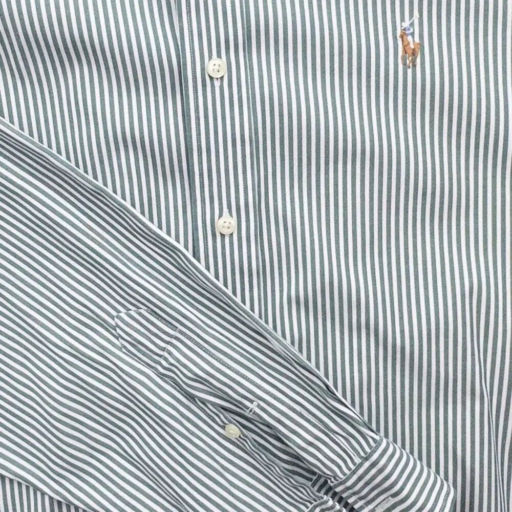 Ralph Lauren Bengal Striped Shirt Mens XXL Hunter Green White Classic Fit Cotton